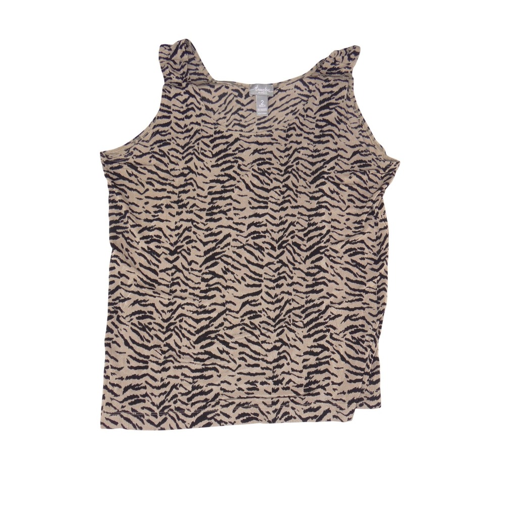 Chicos Travelers Tank Top Womens Size 2 Large Tan Black Animal Print Sleeveless